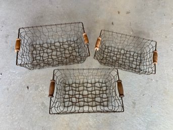 Three Metal Rectamgular Twin Handled Baskets