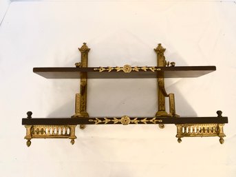 Petite Vintage Wood Wall Shelf With Brass Detailing