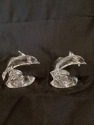 2 Swarovski Glass Dolphin Statue