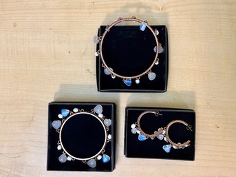 2 Copper & Stone Bangles & Matching Earrings