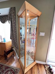 Triangular Blond Oak Display Cabinet