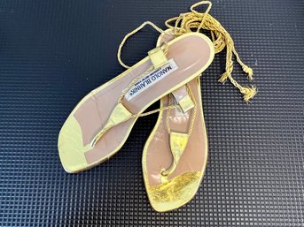 Manolo Blahnik Gold Metallic Gladiator Sandals, Size 6 1/2