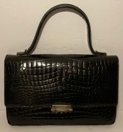 Vintage Black Leather Embossed One Handle Handbag.