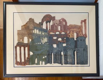 Signed John Ross AP Artist Proof Ruins Lithograph 41.5x32 Large Beautiful Pro Framed Matted Glass