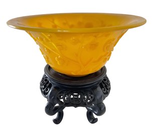Exquisite Vintage Peking Glass Bowl On Wood Stand