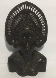 Large Hand Carved Wooden Balinese Bust Sculpture