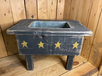 Primitive Wood Planter Box With Stars And Metal Box