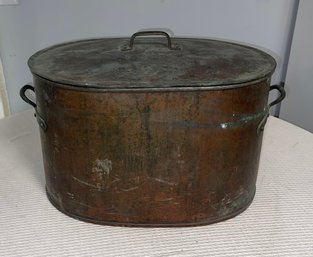 Large Antique Copper Boiler Pot With Lid