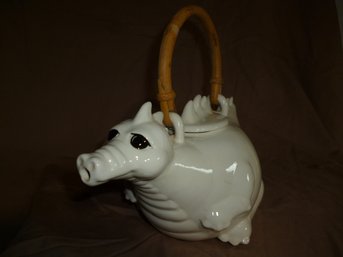 Dragon Tea Pot White Ceramic With Bamboo Handle