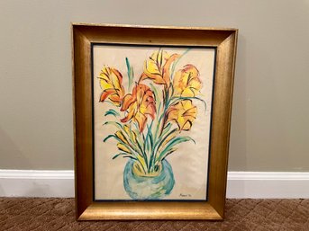 Mid Century Painting Of Lovely Spring Flowers, Signed & Dated