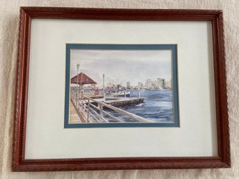 Water/Cityscape Watercolor Painting Signed S. Rowe 13x10 Matted Framed