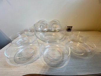 Clear Glass Salad Serving Bowl With 9 Salad Bowls