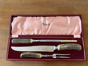 Vintage Carving Set With Real Stag Horn Handles Made In England