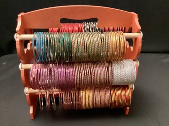 Over 300 Traditional Indian Glass Good Fortune Bangles With Display Rack