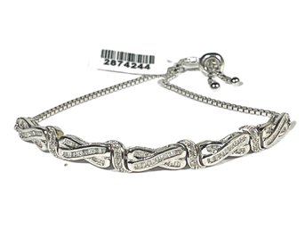 Sterling Silver Genuine Diamond Slide Closure Bracelet