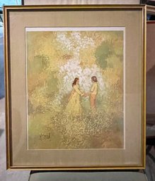 Vintage 1970s Young Love Lithograph / Print In Frame - Signed M. Storm