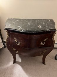 Louis XV Bombay Style 2 Drawer Side Chest, With Marble Top, Inlaid Marquetry