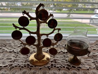 Brass Colored Picture Tree, With Votive Candle