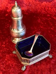 Sterling 925 Silver 71 Grams Salt Shaker Marked B And M And Spoon Cellar