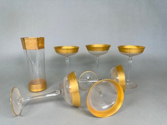Gold Rim Glasses & Vase