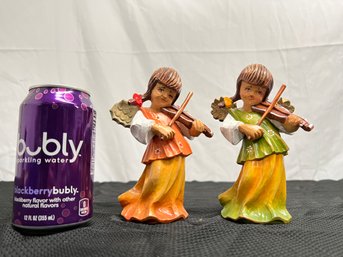 Pair Of Wooden Carved Angels Playing Violins