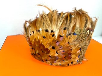 Authentic Pheasant Feather Casque Elegant Fashion Hat Cap Gem Unique 1940s