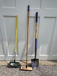 Lot Of Garden Tools Rake Shovel Broom