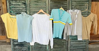 Six Pastel Knit Blouses, J .jill, Royal Silk, Saks Fifth Avenue Folio Coll.