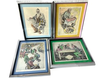 Four Vintage Colorful , Judaica Themes Print By Saul Raskin (1878-1966)
