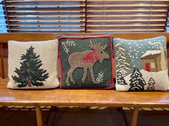 Three Hand Hooked Wool Throw Pillows Designed By Laura Megroz