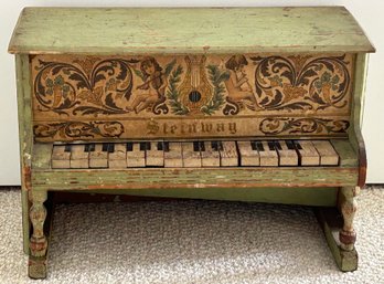 Antique All Wood Steinway Stenciled Child's Toy Piano- 16.5' L X 8' D X 10' H Only Some Keys Working