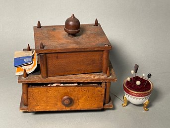 Sewing Supplies In Unique Antique Boxes
