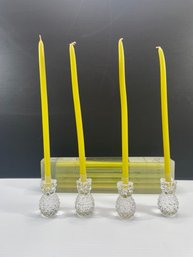 William Sonoma Mini Glass Pineapple Candle Holders With Long Thin Tapers