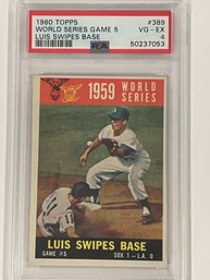 1960 Topps 1959 World Series Game 5 Luis Swipes Base  Card #389     PSA 4