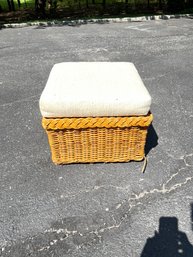 Wicker Ottoman, With Bone Colored Cushion