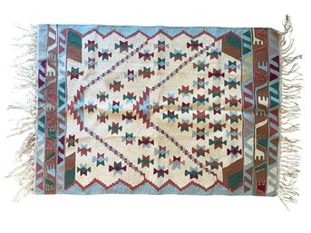 A Hand Woven Wood Kilim Afghan Tribal Rug