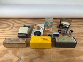 Mixed Lot Kodak Slide Kits, Movie Camera Lenses, Polaroid Development Timer