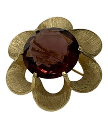 Vintage Trifari Gold Tone Flower Brooch With Purple Glass Stone