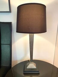 PAIR Silver Table Lamps With Black Shades  (W2)