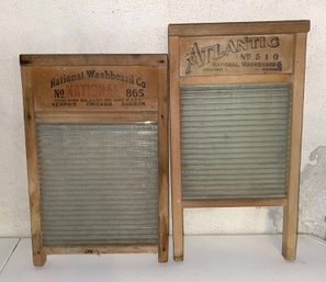 Pair Of Vintage Wood And Glass Washboards - Atlantic And National Washboard Companies