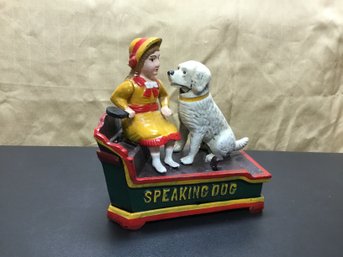 A Vintage Cast Iron Mechanical  'Speaking Dog ' Money Bank
