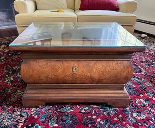 Gorgeous Burled Wood Removable Top Chest Style Coffee Table