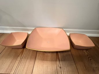 Peach With Gilt Trim,  Square Bowls With Large Serving Bowl, Matte Finish