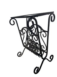 Metal Magazine Rack Accent Table With Glass Top