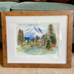 Watercolor Mountain Painting In Frame