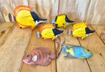 Lot Of Carved Wooden Fish And Wall Fish