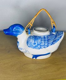 Blue And White  Duck Teapot With Handle