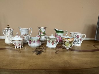 Group Of Nine Vintage Porcelain Pitchers & A Vase