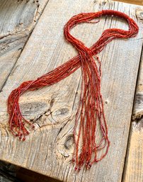 Vintage Long Flapper Style Red Glass Seed Bead Wrap Necklace