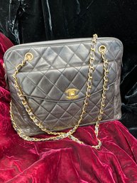 Authentic Chanel Large Black Leather Diamond Quilted Handbag